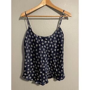 Vintage La Senza Camisole Womens XL Navy Blue Floral Silk Spaghetti Strap 90s